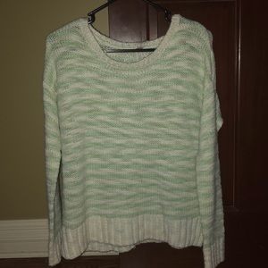 Green and White Striped Sweater